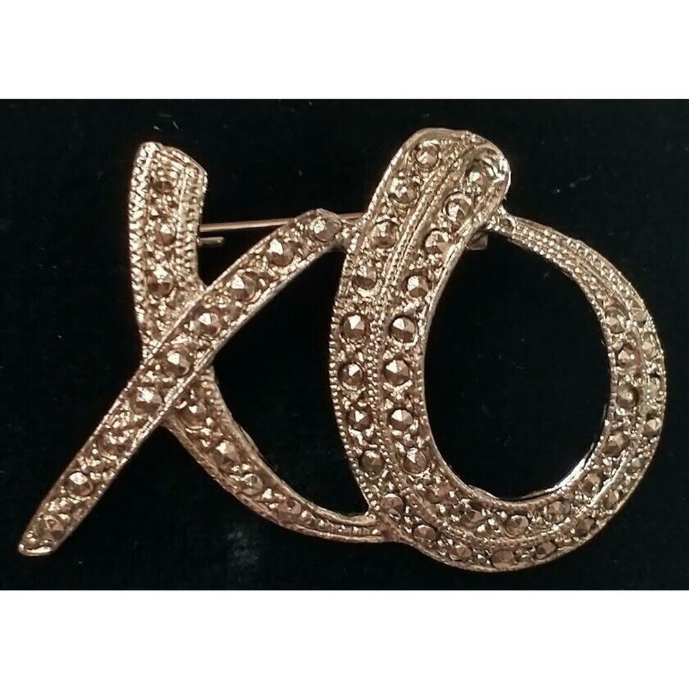 Vintage Kiss Hug X O Marcasite Pin Brooch Valentine Gift Wife Mom Daughter